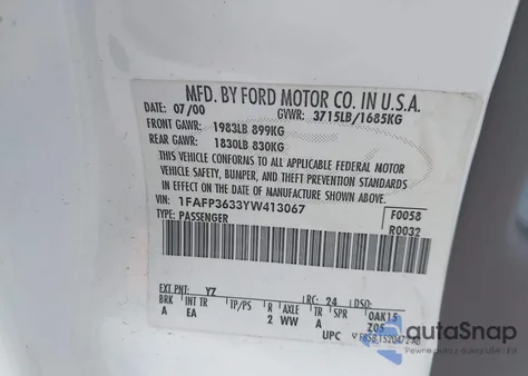 2000 Ford Focus Se from USA, damaged, VIN 1FAFP3633YW413067
